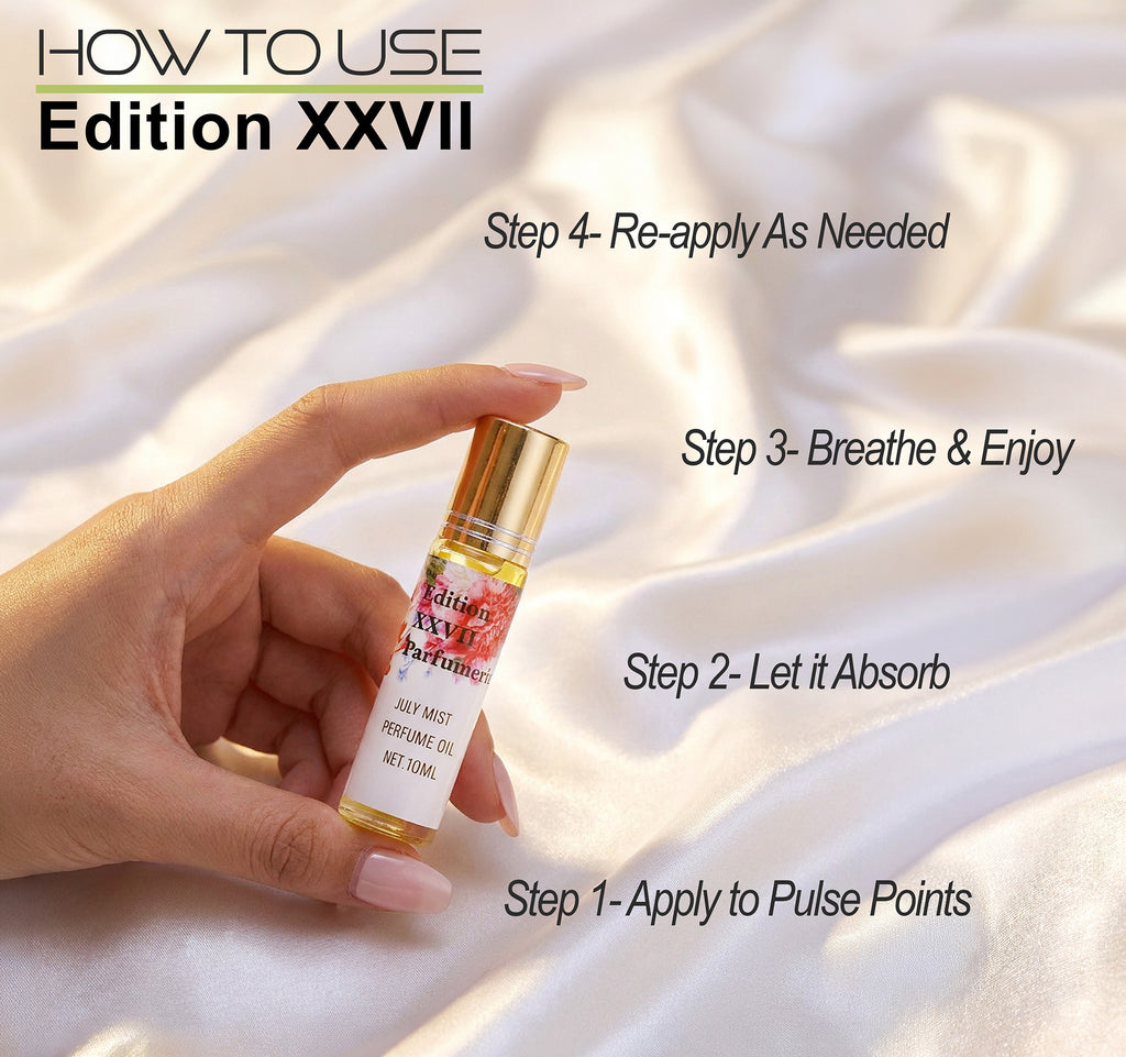 July Mist Perfume Oil capture the gentle beauty of a summer morning with Jasmine, Lilac, and Citrus blend in Jojoba Oil- Alcohol free - Net. 10 ML