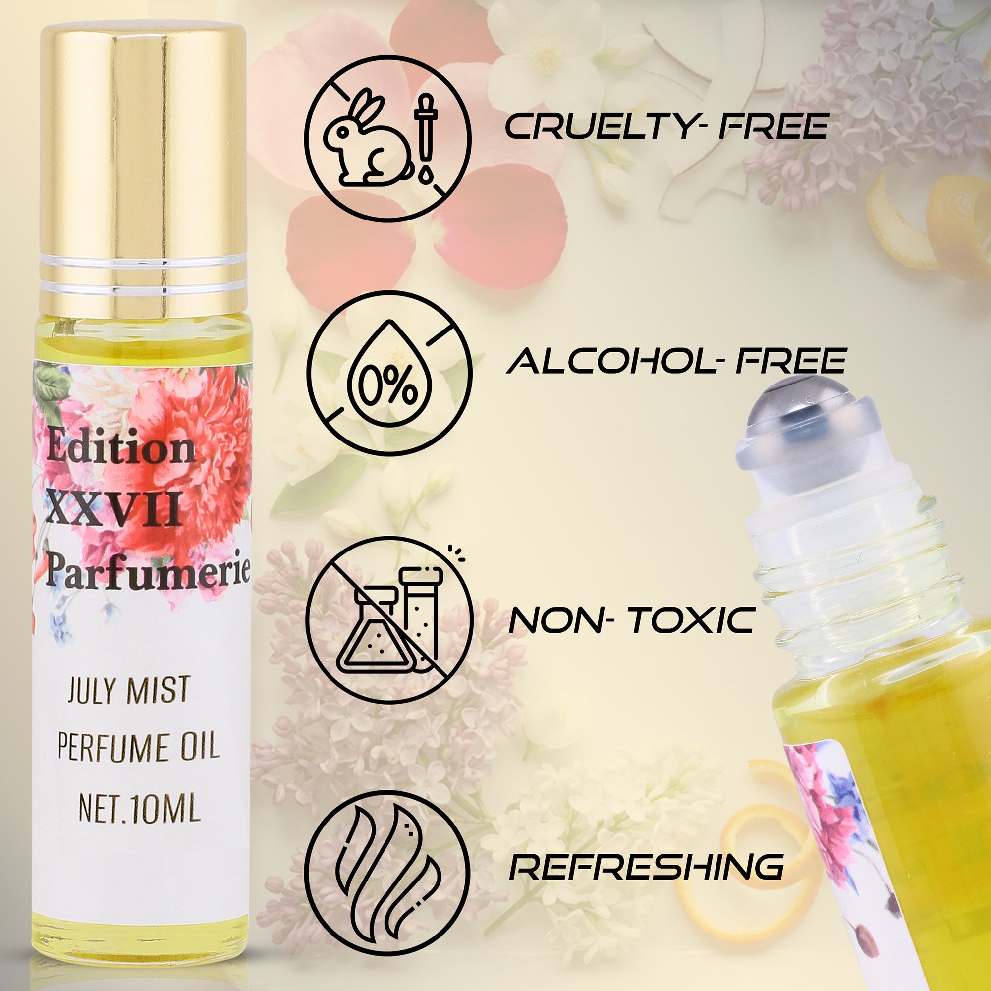 July Mist Perfume Oil Roll-On • Gentle on skin • Alcohol free • Net. 10 ml