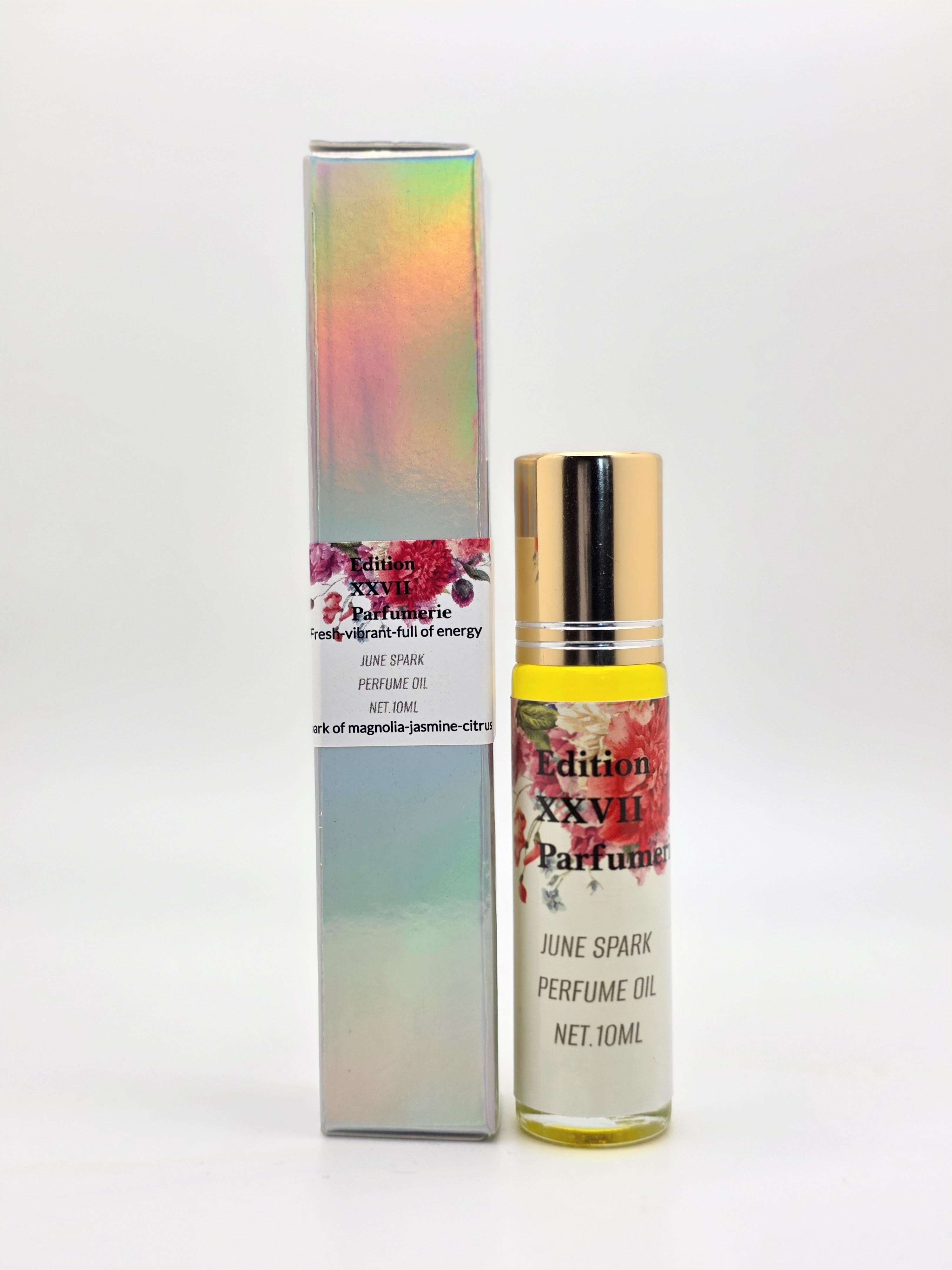 June Spark Perfume Oil Roll-On -A bright floral of Magnolia, Jasmine, and Orange. Net. 10ml