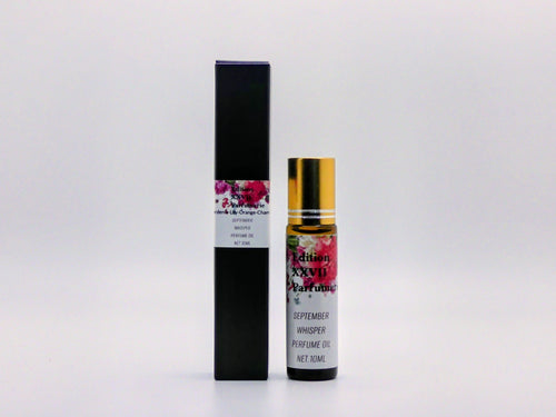 September Whisper Perfume Oil Roll-On -A soft, calming blend of Gardenia, Lily, Orange, and Roman Chamomile. Net. 10 ml