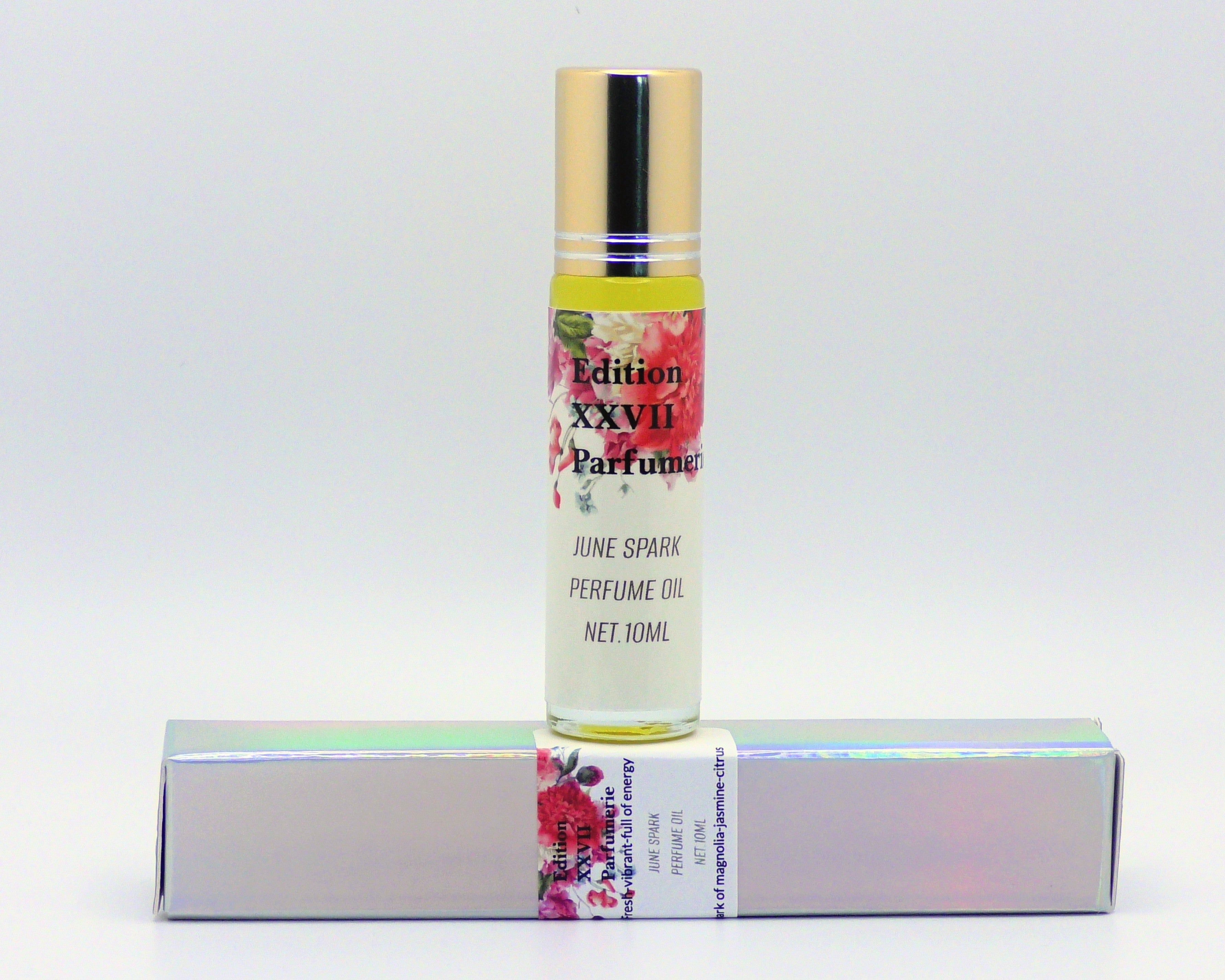 June Spark Perfume Oil Roll-On -A bright floral of Magnolia, Jasmine, and Orange. Net. 10ml