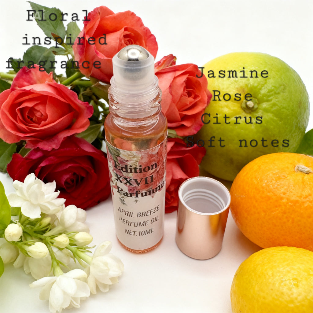 April Breeze Perfume Oil crafted with a floral and fresh scent profile Roll-On. This blend combines the delicate beauty of Ylang- ylang, Jasmine, Rose and Lemon- Net. 10 ML