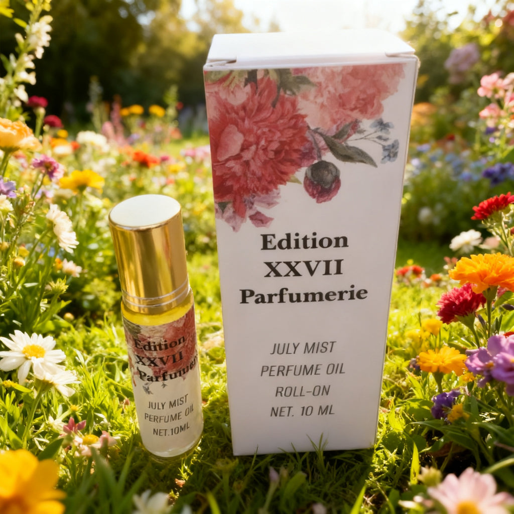 July Mist Perfume Oil capture the gentle beauty of a summer morning with Jasmine, Lilac, and Citrus blend in Jojoba Oil- Alcohol free - Net. 10 ML