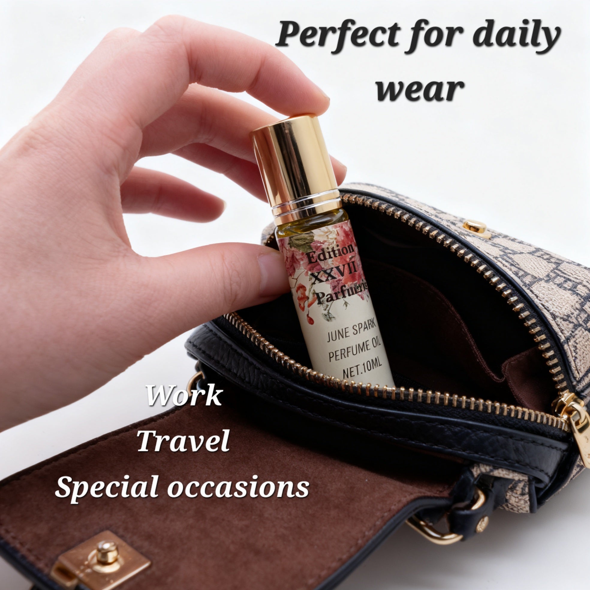 June Spark Perfume Oil Roll-on. This elegant fragrance combines the delicate beauty of Magnolia and Jasmine with the uplifting freshness of Orange. Net. 10 ML