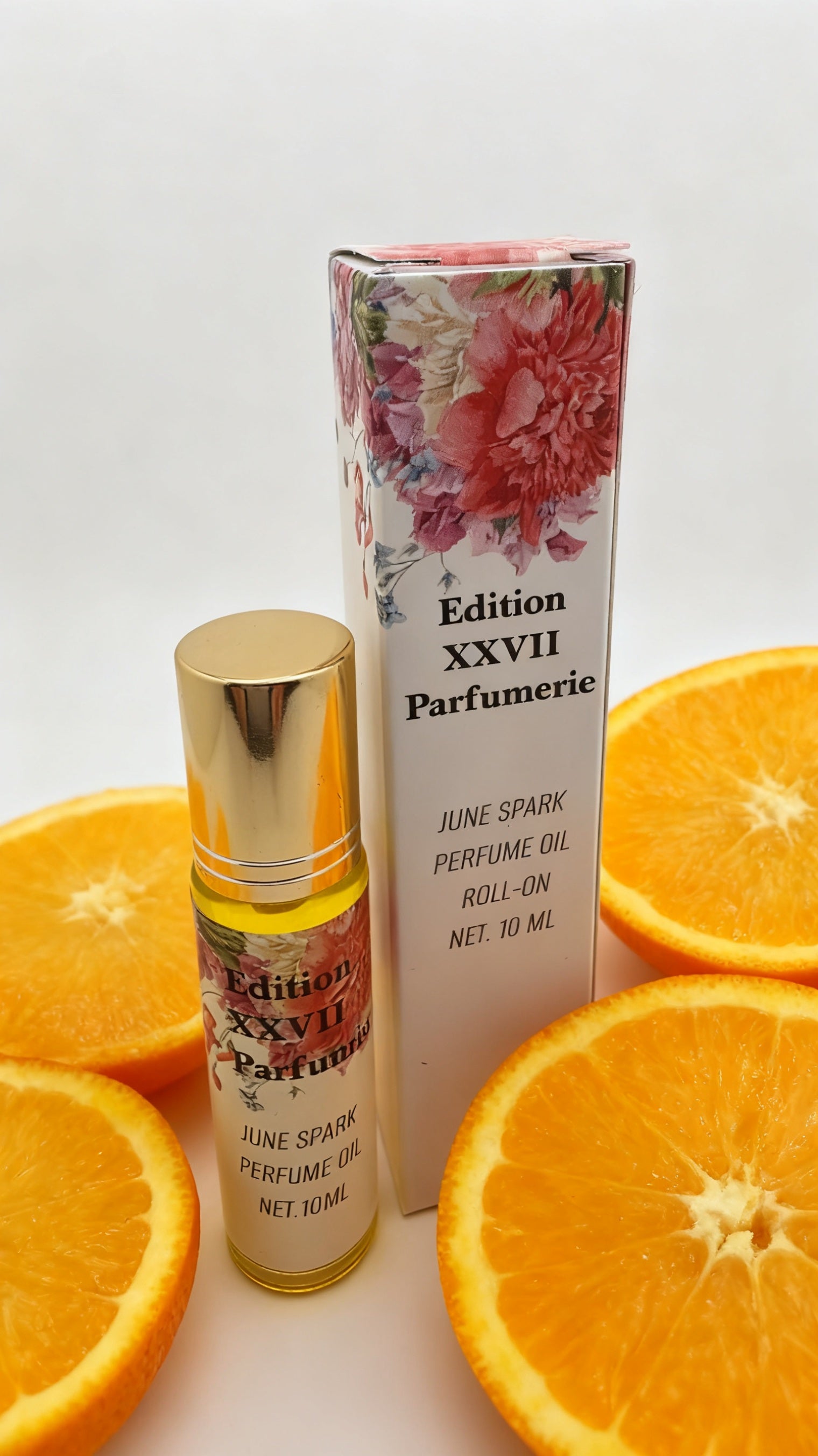 June Spark Perfume Oil Roll-on. This elegant fragrance combines the delicate beauty of Magnolia and Jasmine with the uplifting freshness of Orange. Net. 10 ML